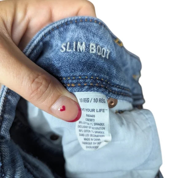 American Eagle Slim Boot Jeans Sz 10 Y2K Low Rise Stretch Distressed Light Wash - Picture 15 of 16